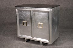 Silver Leafed Art Deco Style Two-Door Commode Cabinet with Granite Top
