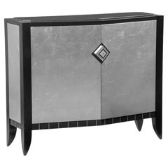 Silver Leafed Chevron Accent Storage Console Cabinet Buffet by Lee Weitzman