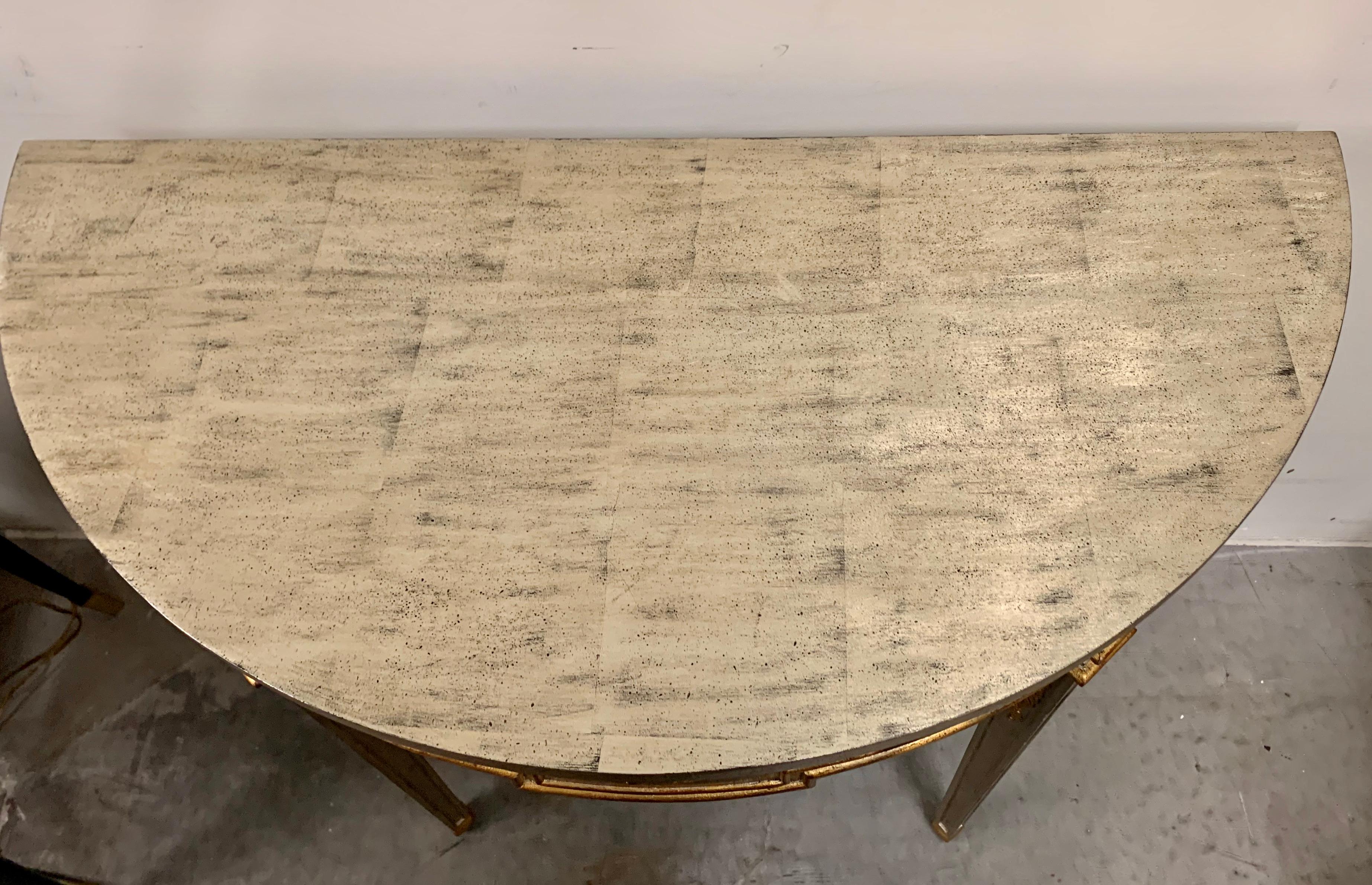 A Demi Lune Silver Leafed Table by Stuart Swan In Good Condition In West Palm Beach, FL