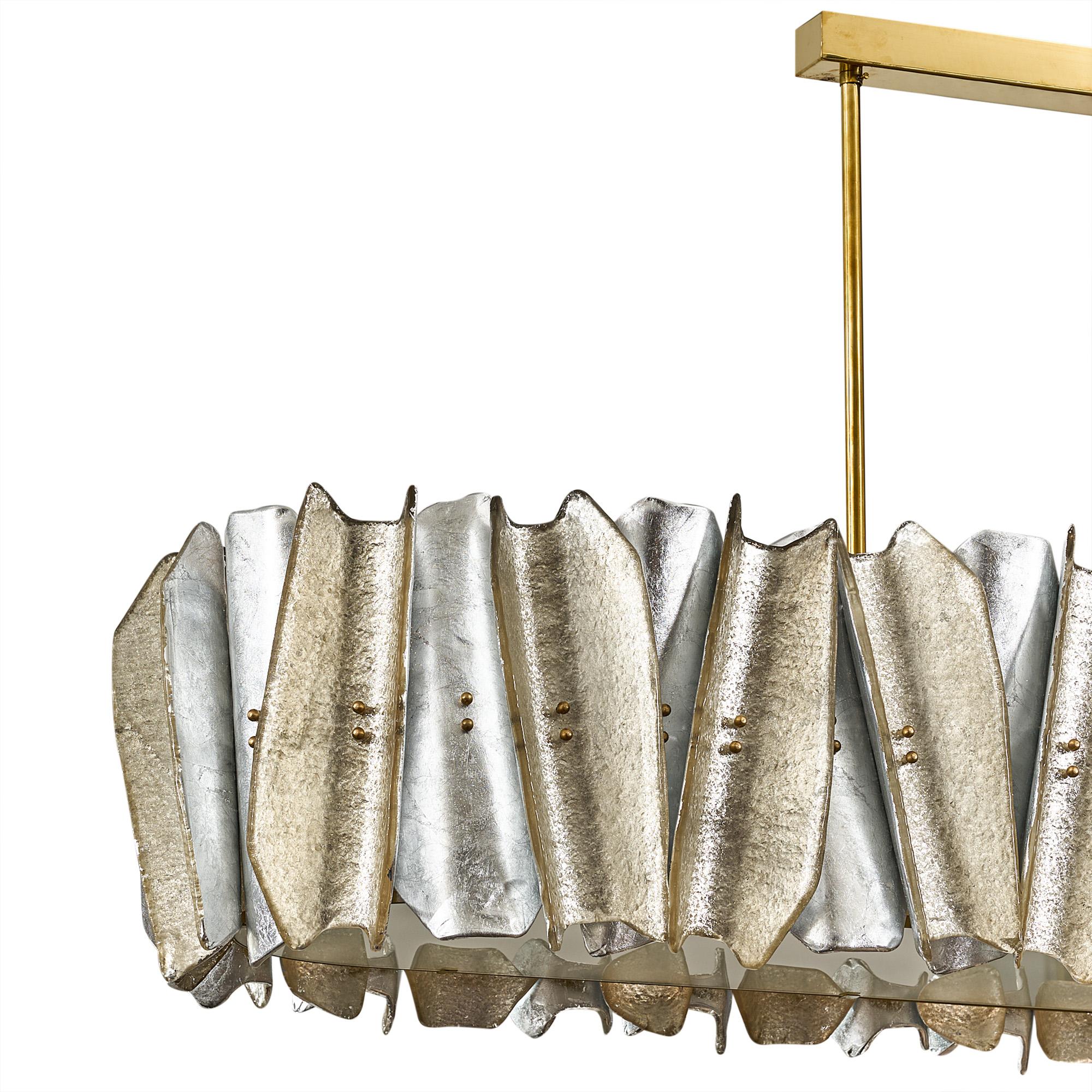 Brutalistischer Kronleuchter aus Muranoglas mit Silberblättern (Brutalismus) im Angebot