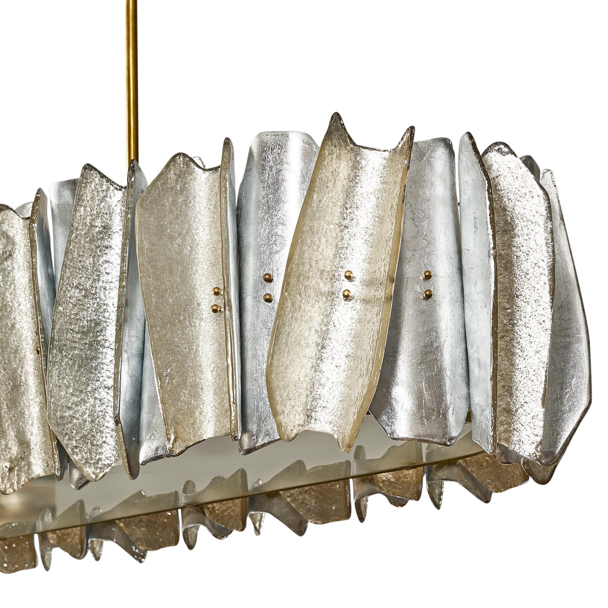 Contemporary Silver Leafed Murano Glass Brutalist Chandelier For Sale