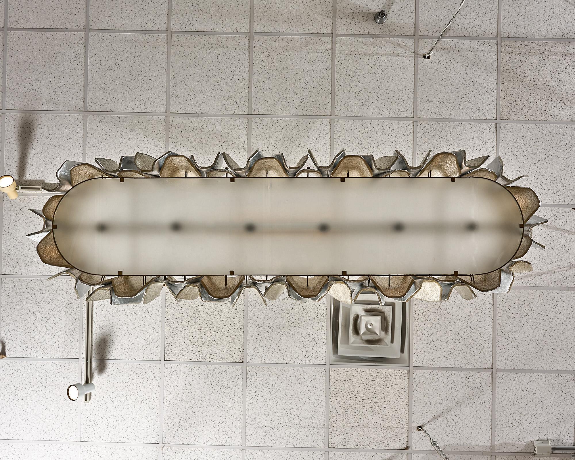 Lampadario brutalista in vetro di Murano con foglie d'argento in vendita 2