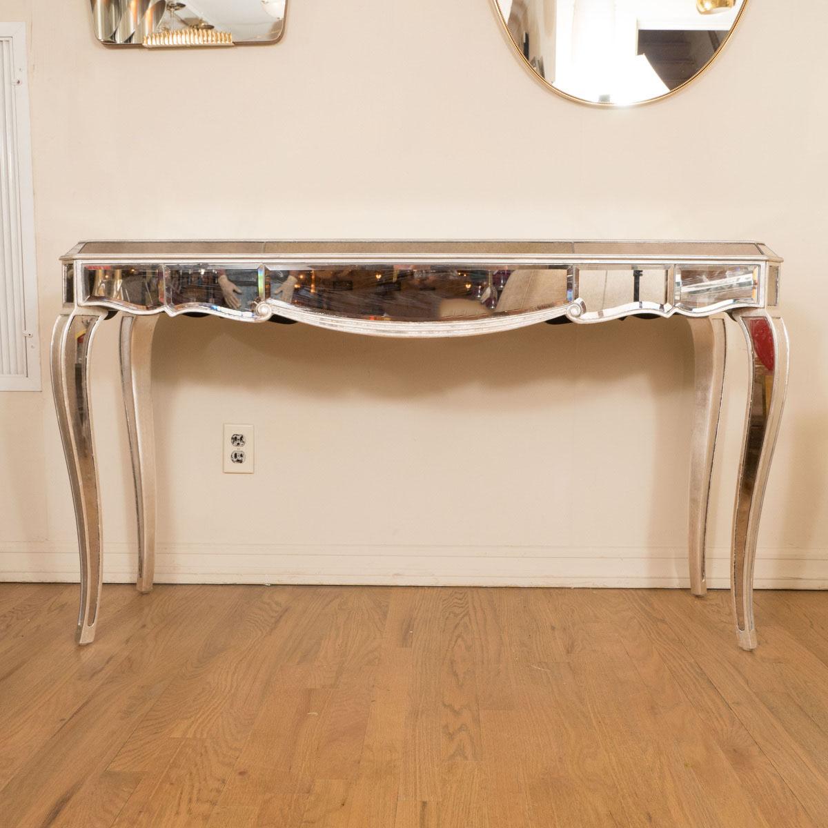 American Silver leafed wood and mirror vanity table For Sale