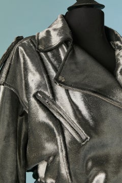Silver leather biker jacket ALEXANDRE VAUTHIER