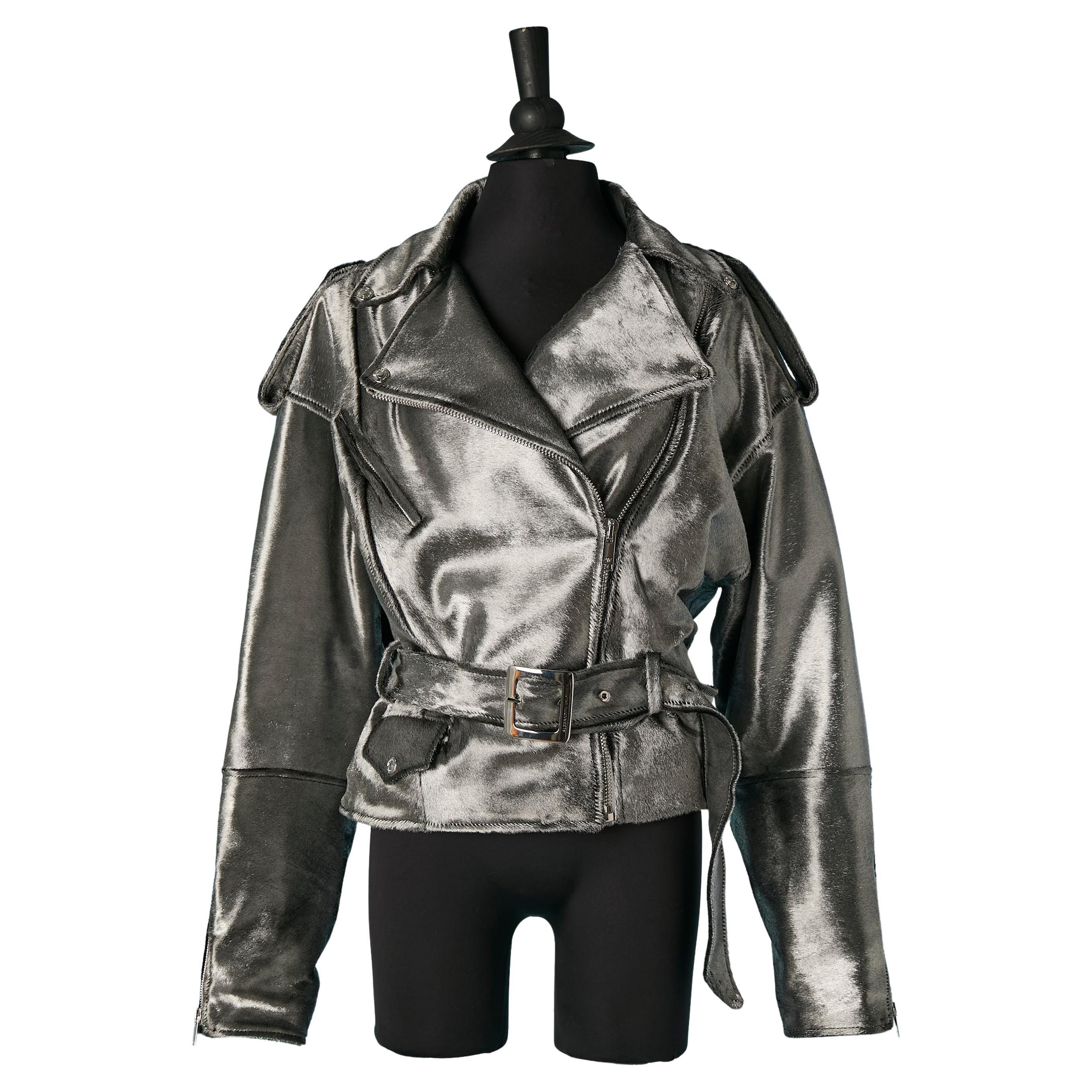Silver leather biker jacket ALEXANDRE VAUTHIER New with tag