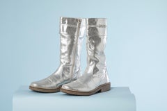 Silver leather boots with python patent and crêpe sole D&G Junior Dolce&Gabbana