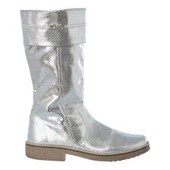 Stivali in pelle argentata con vernice pitonata e suola in crêpe D&G Junior Dolce & Gabbana