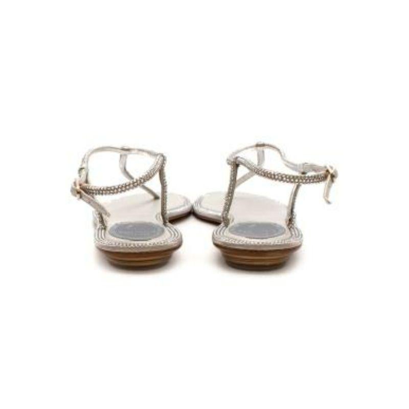 Silver leather crystal embellished Diana thong sandals In Good Condition For Sale In London, GB
