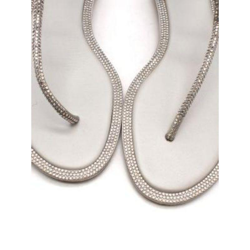 Silver leather crystal embellished Diana thong sandals For Sale 3