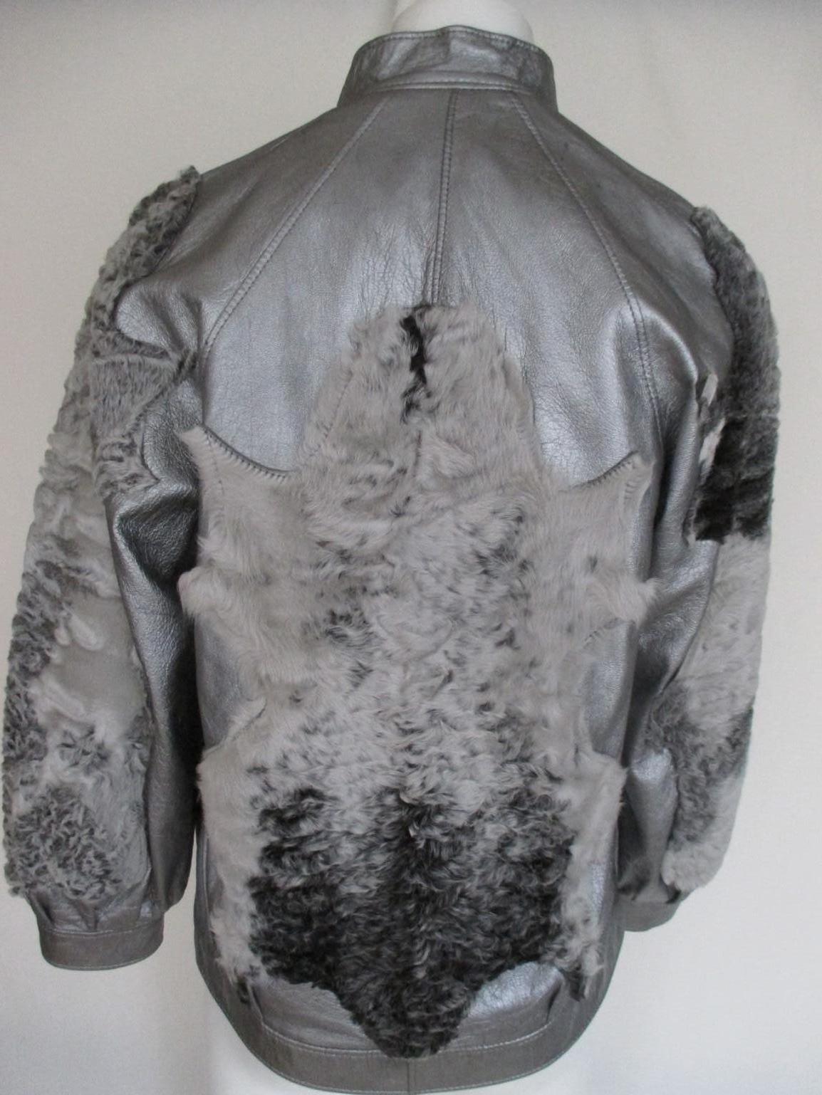 Women's or Men's Silver Leather Persian Lamb/Astrakhan Fur Jacket