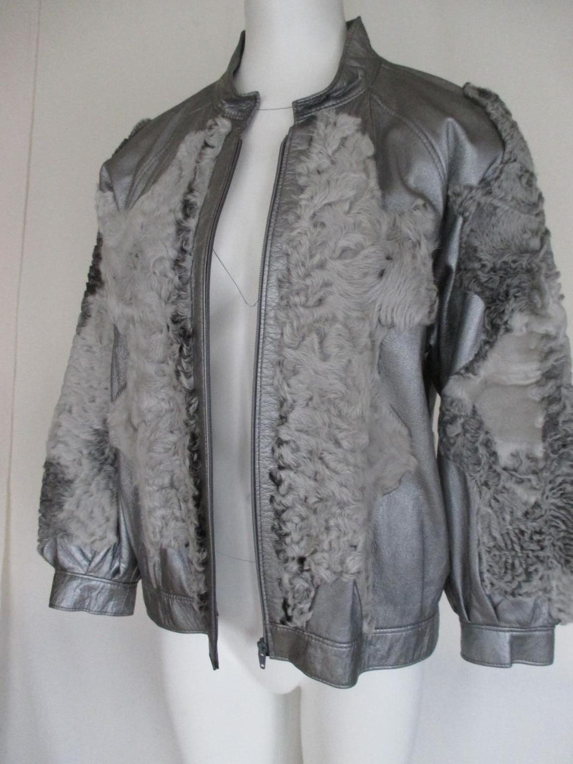 Silver Leather Persian Lamb/Astrakhan Fur Jacket 2