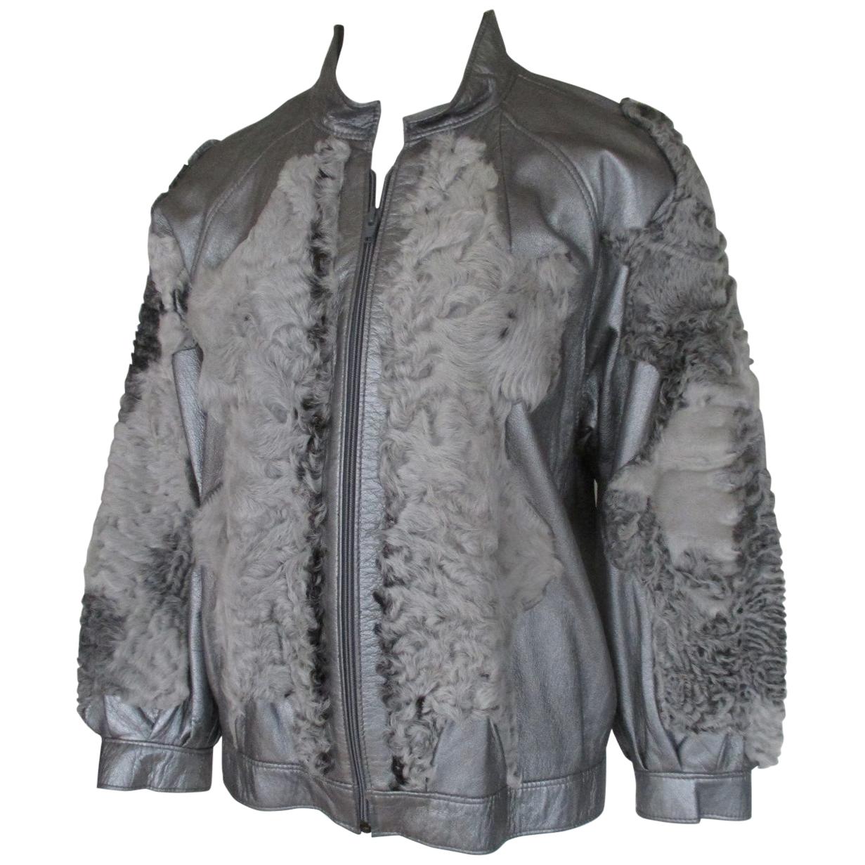 Silver Leather Persian Lamb/Astrakhan Fur Jacket