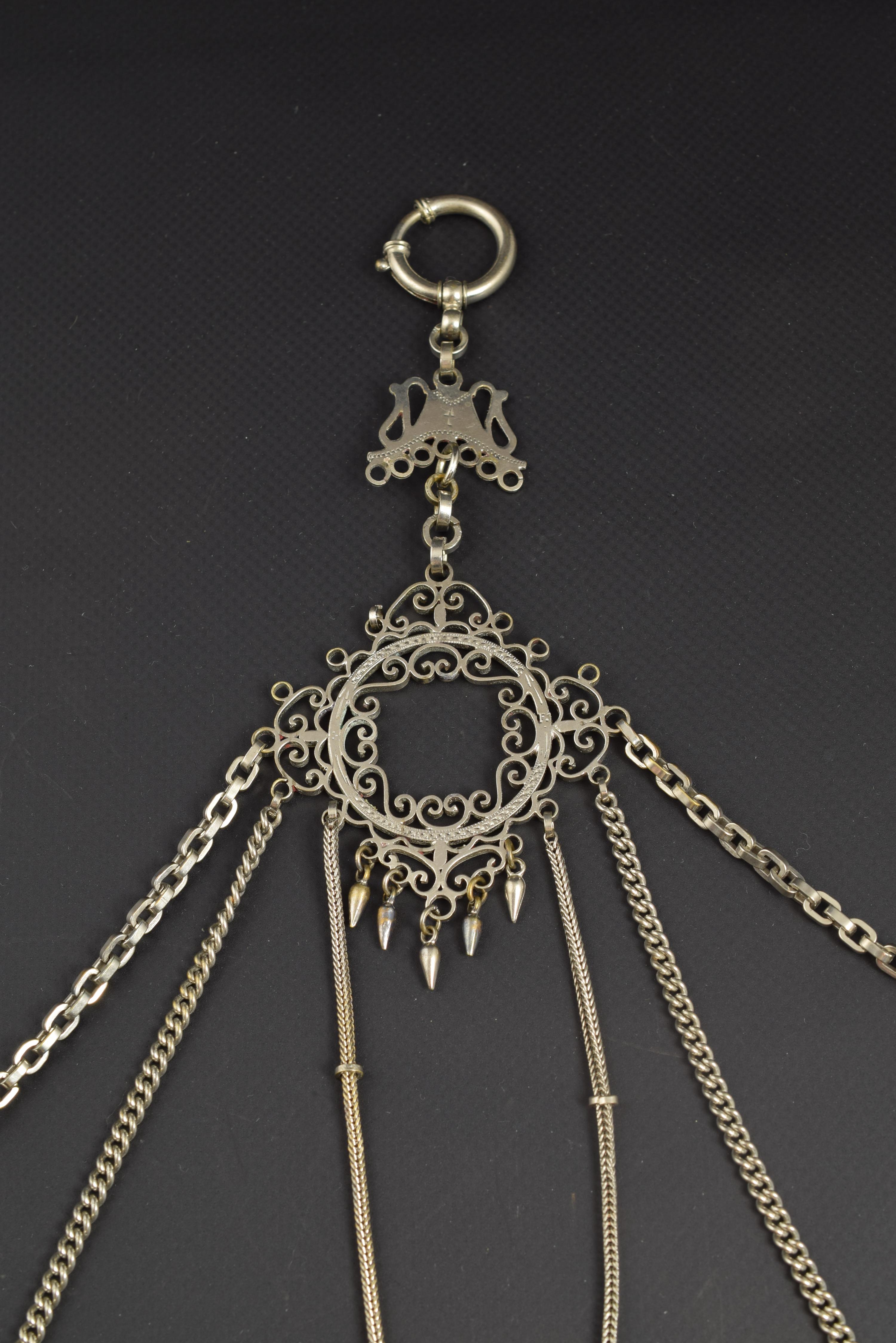 19th Century Silver Leontine Watch Chain For Sale
