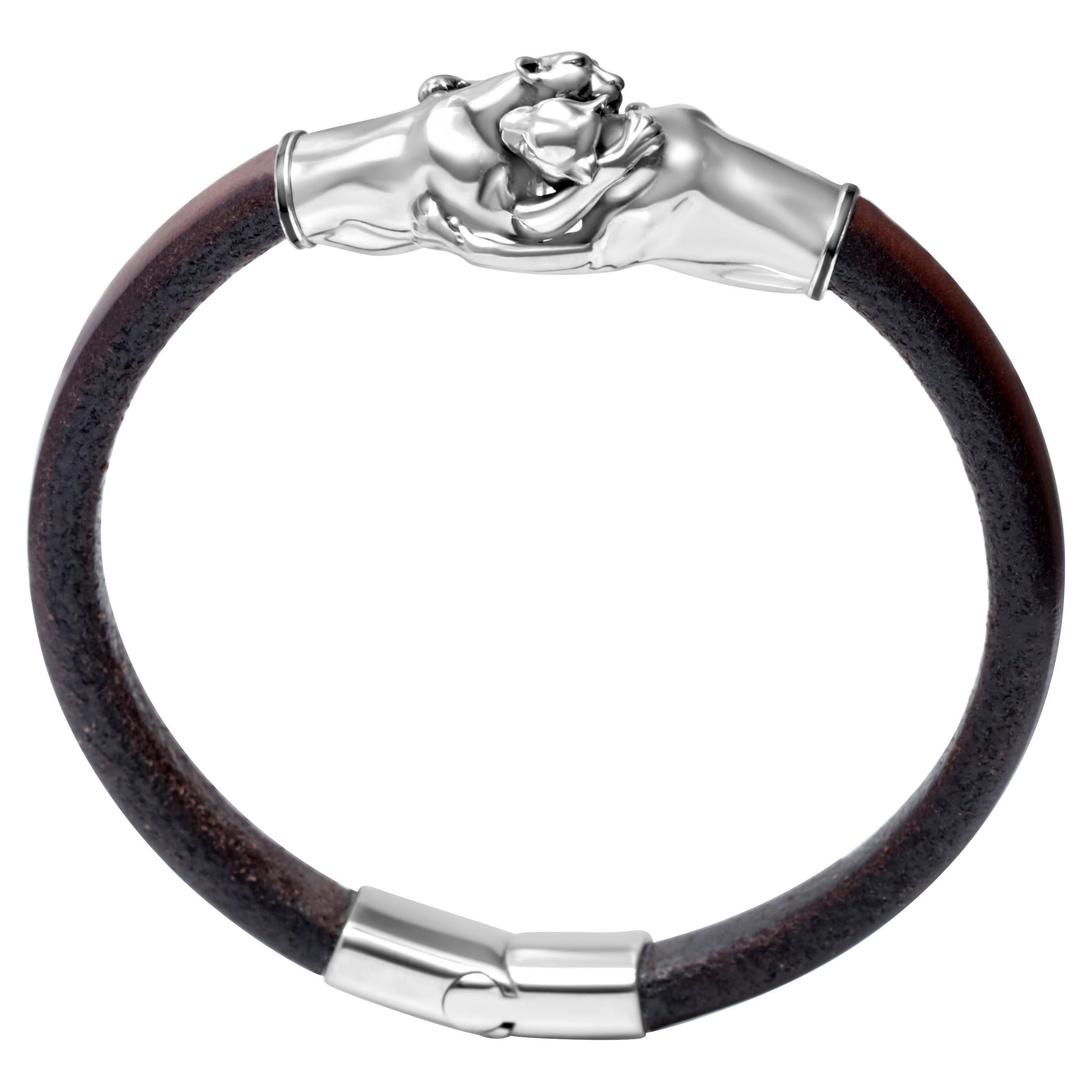 Pulsera de cuero de leopardo Silver en venta