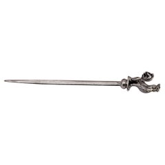 Silver letter opener with a perfectly shaped rooster on the handle