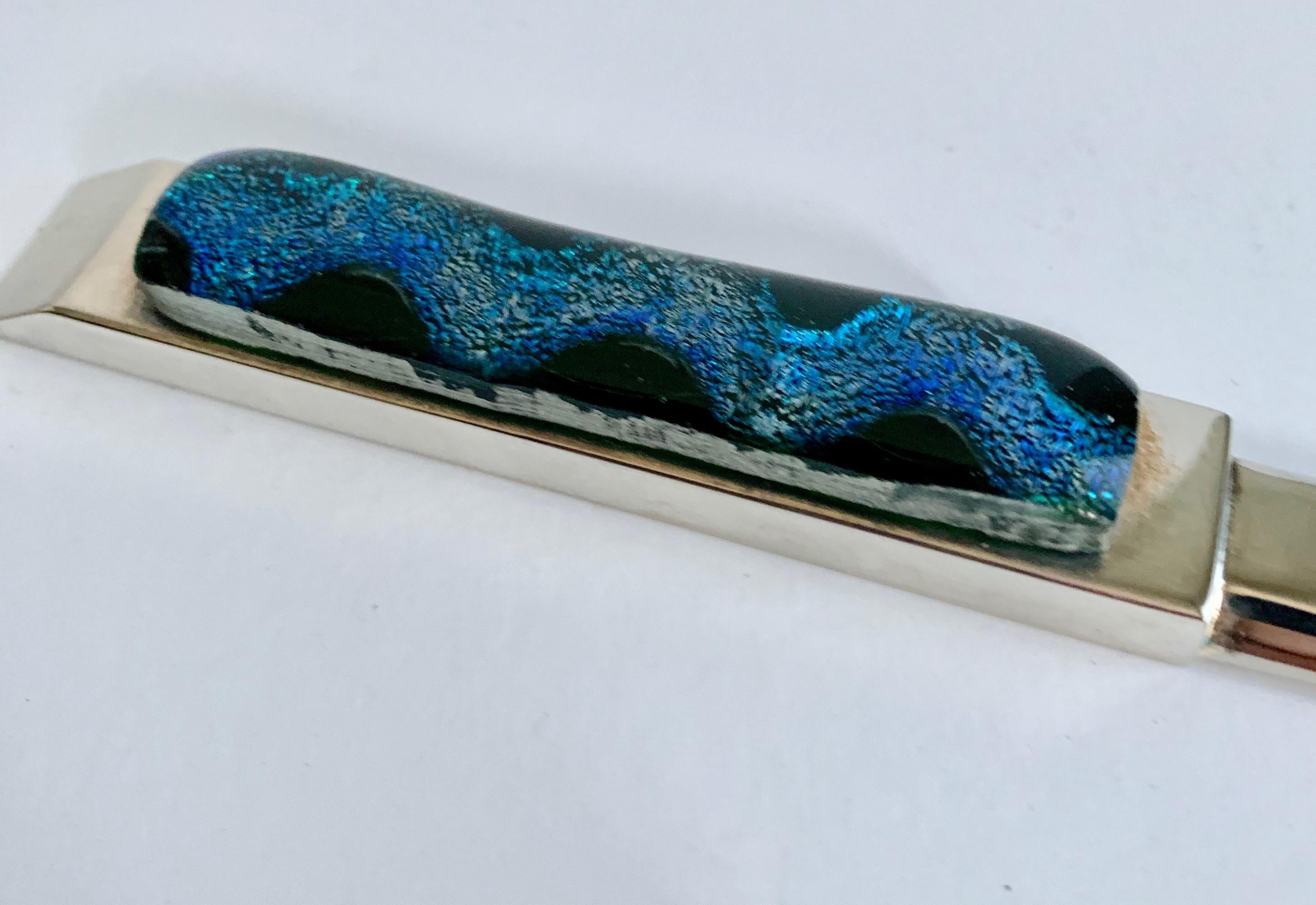 Mid-Century Modern Silver Letter Opener with Blue Glass