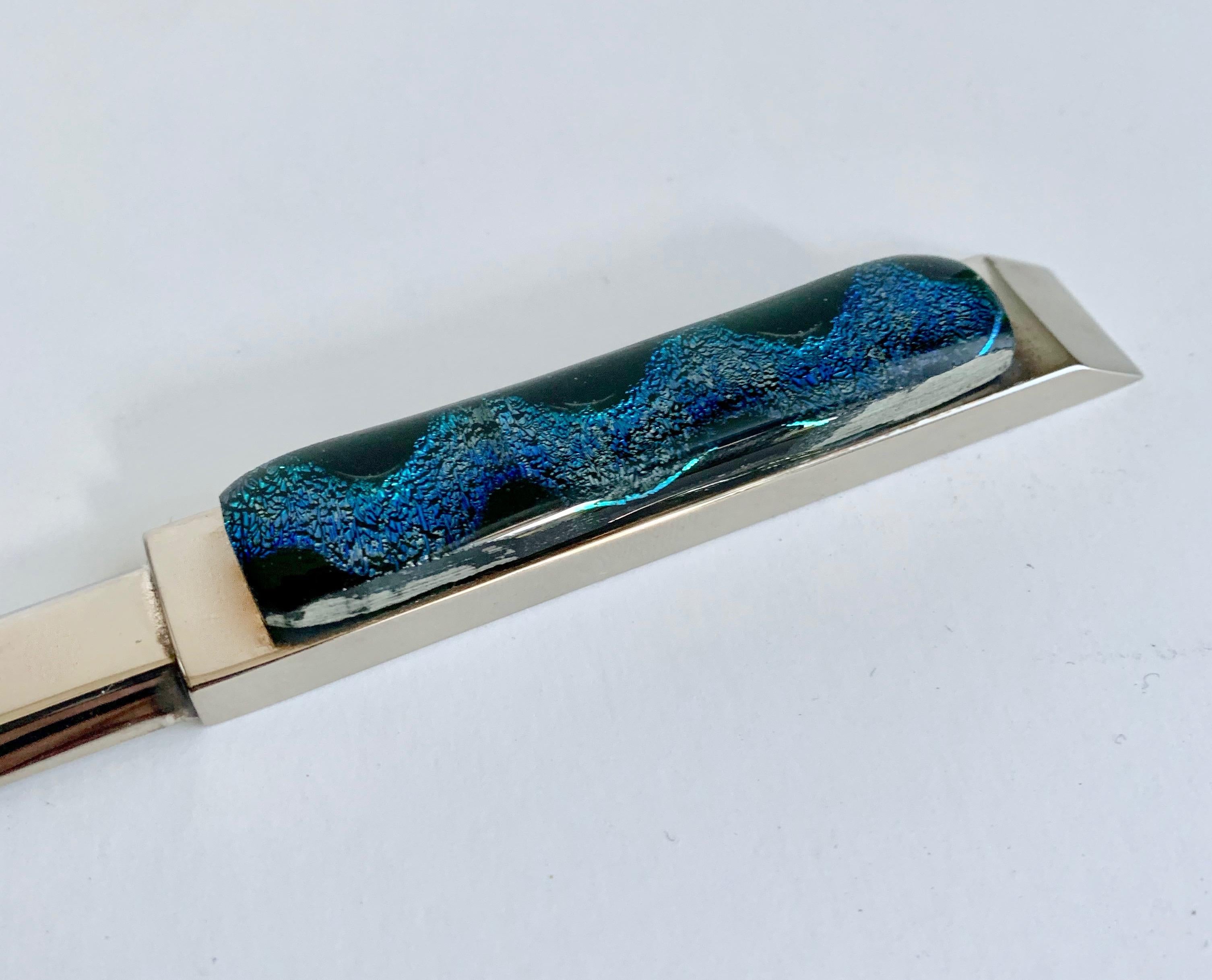 20th Century Silver Letter Opener with Blue Glass