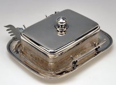 Silver Lidded Bowl for Sardines Platter Two Forks Silversmith Sturm Vienna, 1905