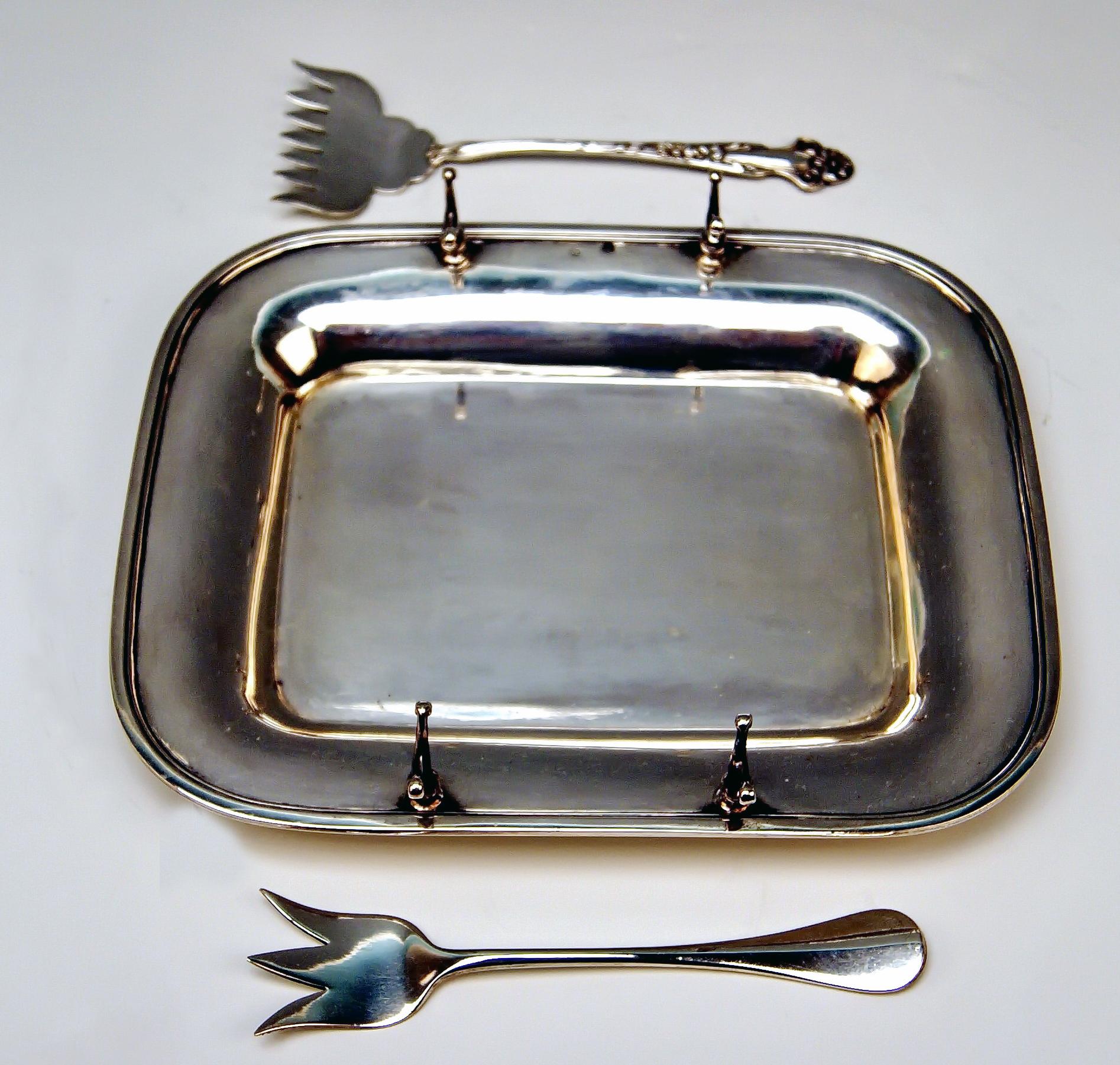 Early 20th Century Silver Lidded Bowl for Sardines Platter Two Forks Silversmith Sturm Vienna, 1905