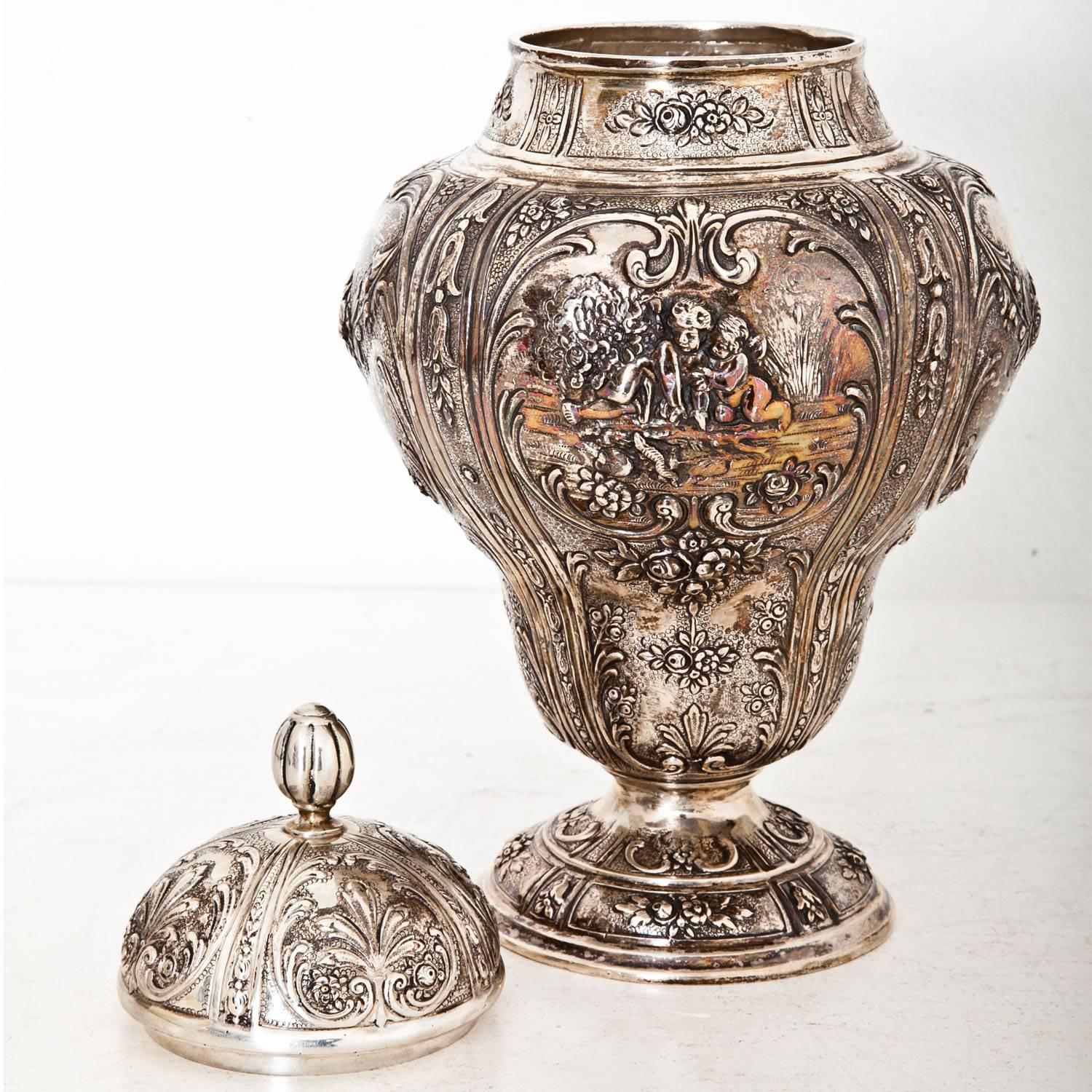 Revival Silver Lidded Urn, German, circa 1900