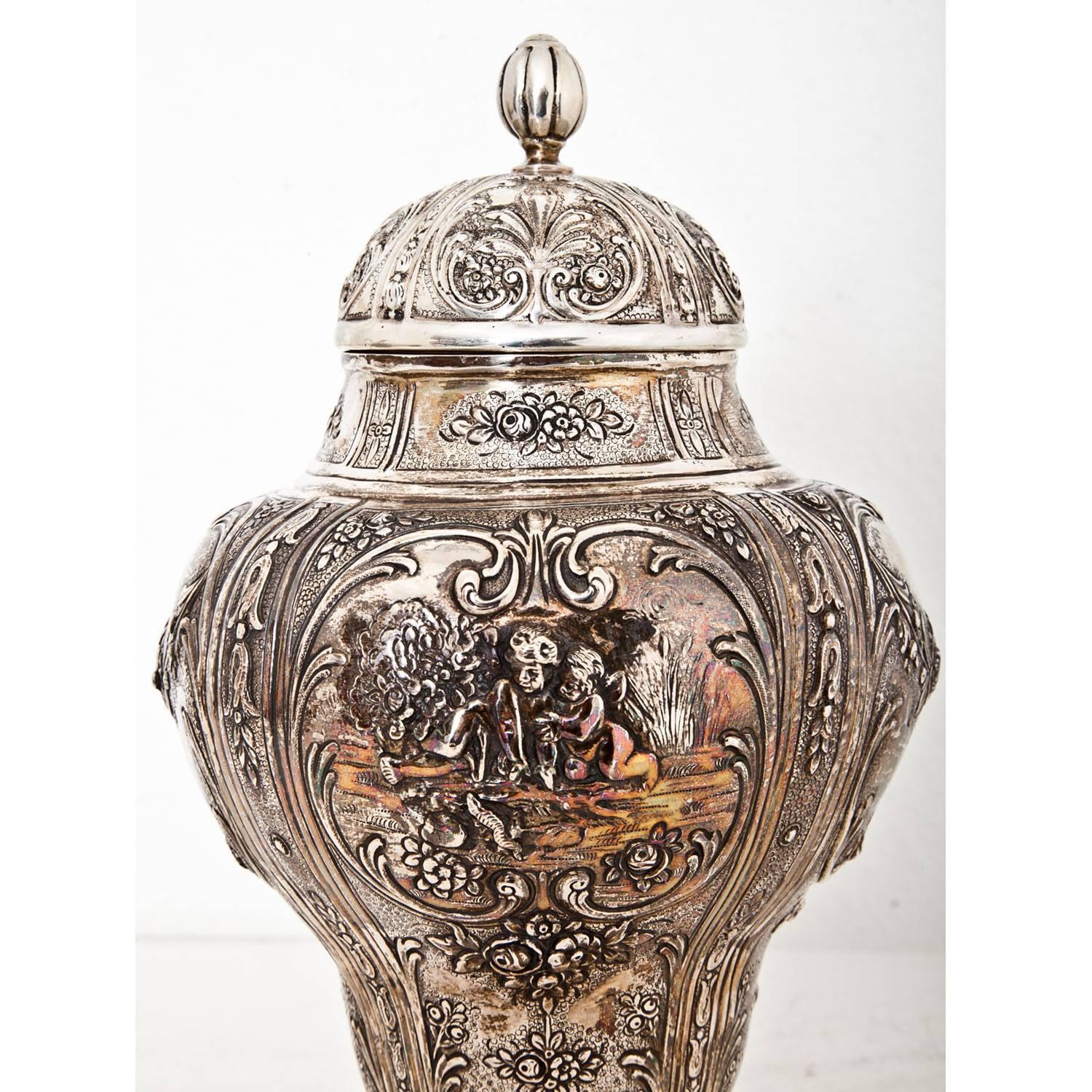19th Century Silver Lidded Urn, German, circa 1900