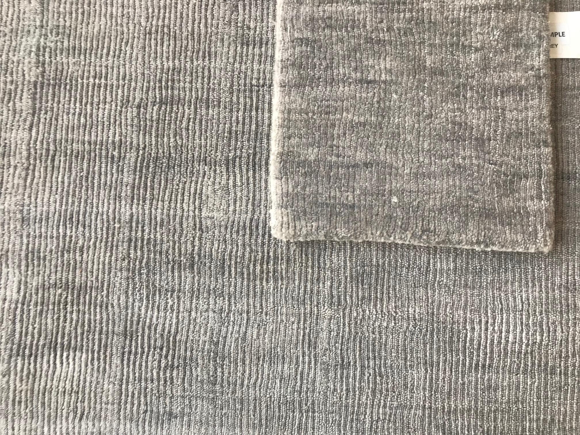 Silver Light Gray Textural Bamboo Silk Hand Woven Rug in Stock 2
