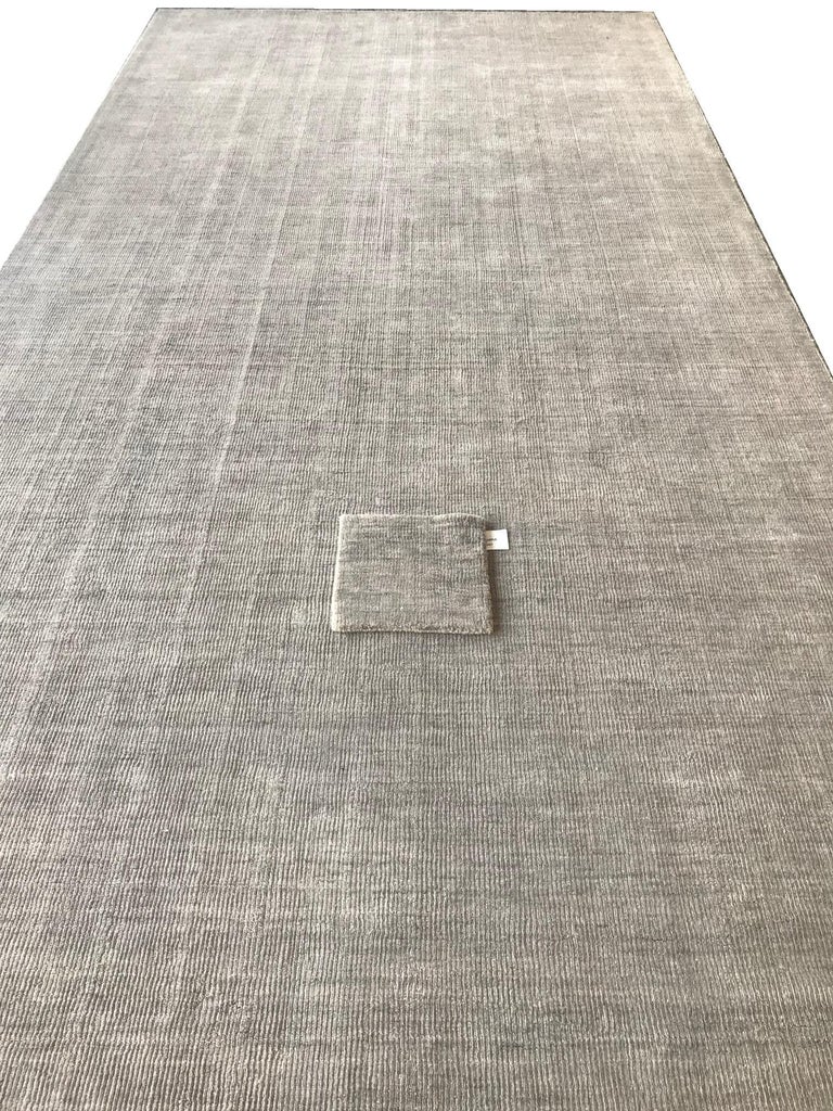 Silver Light Gray Textural Bamboo Silk Hand Woven Rug For Sale at 1stDibs