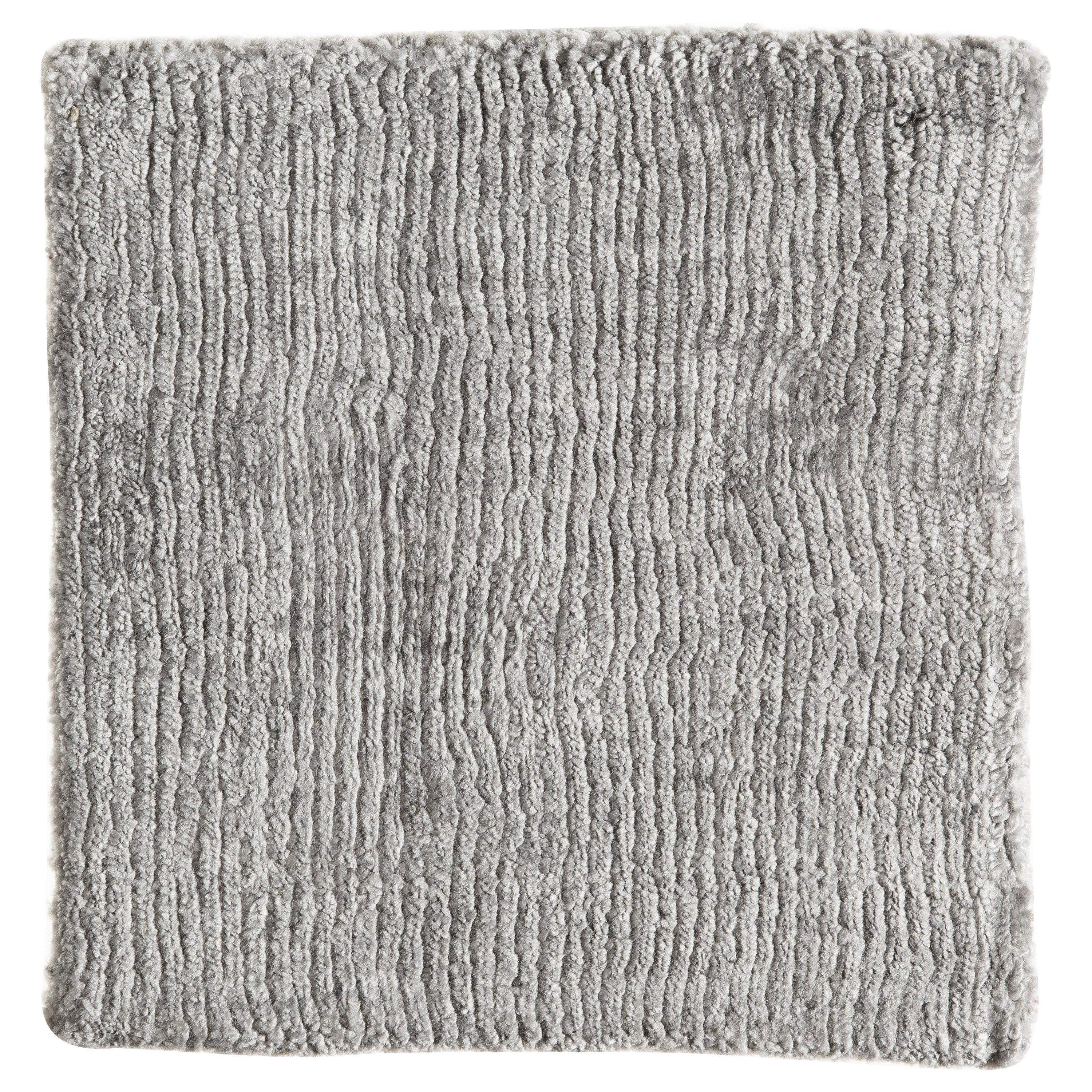 Silver Light Gray Textural Bamboo Silk Hand Woven Rug in Stock