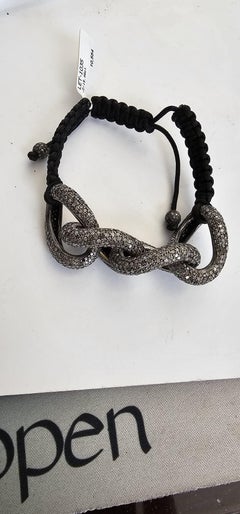 Silver Link Macrame Bracelet Accented With Pave Diamonds