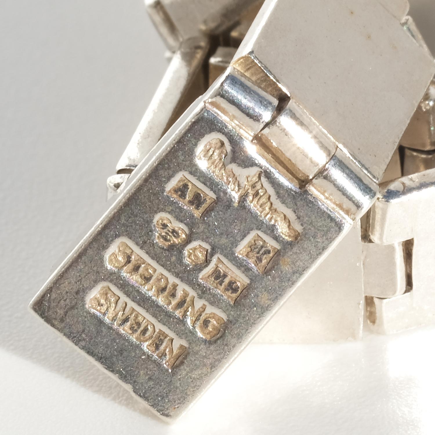Silbernes Gliederarmband der schwedischen Meister Wiwen Nilsson aus Silber, hergestellt 1962 im Angebot 3