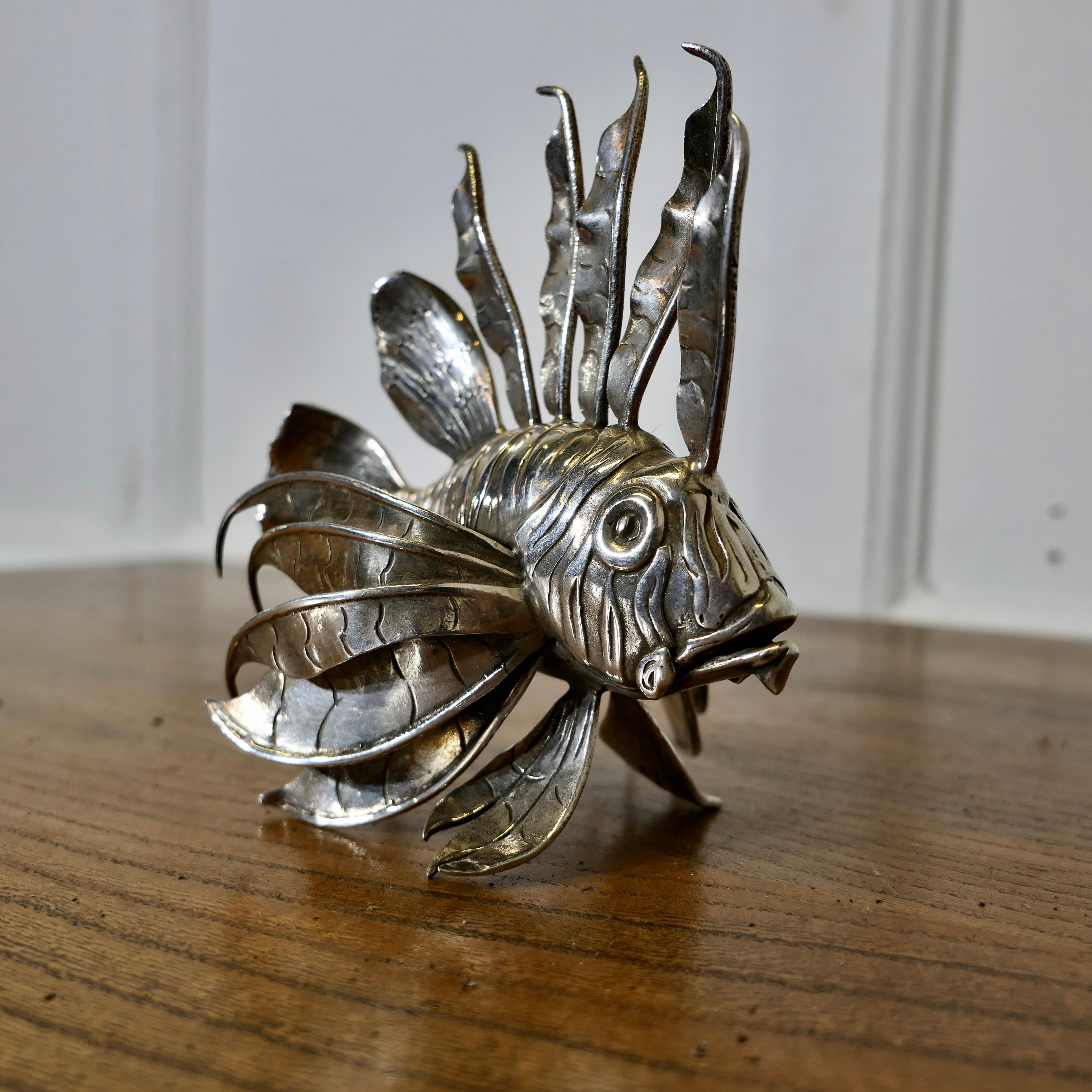 Mid-Century Modern Silver Lion Fish Model Signed by  Mario Bucellati    For Sale