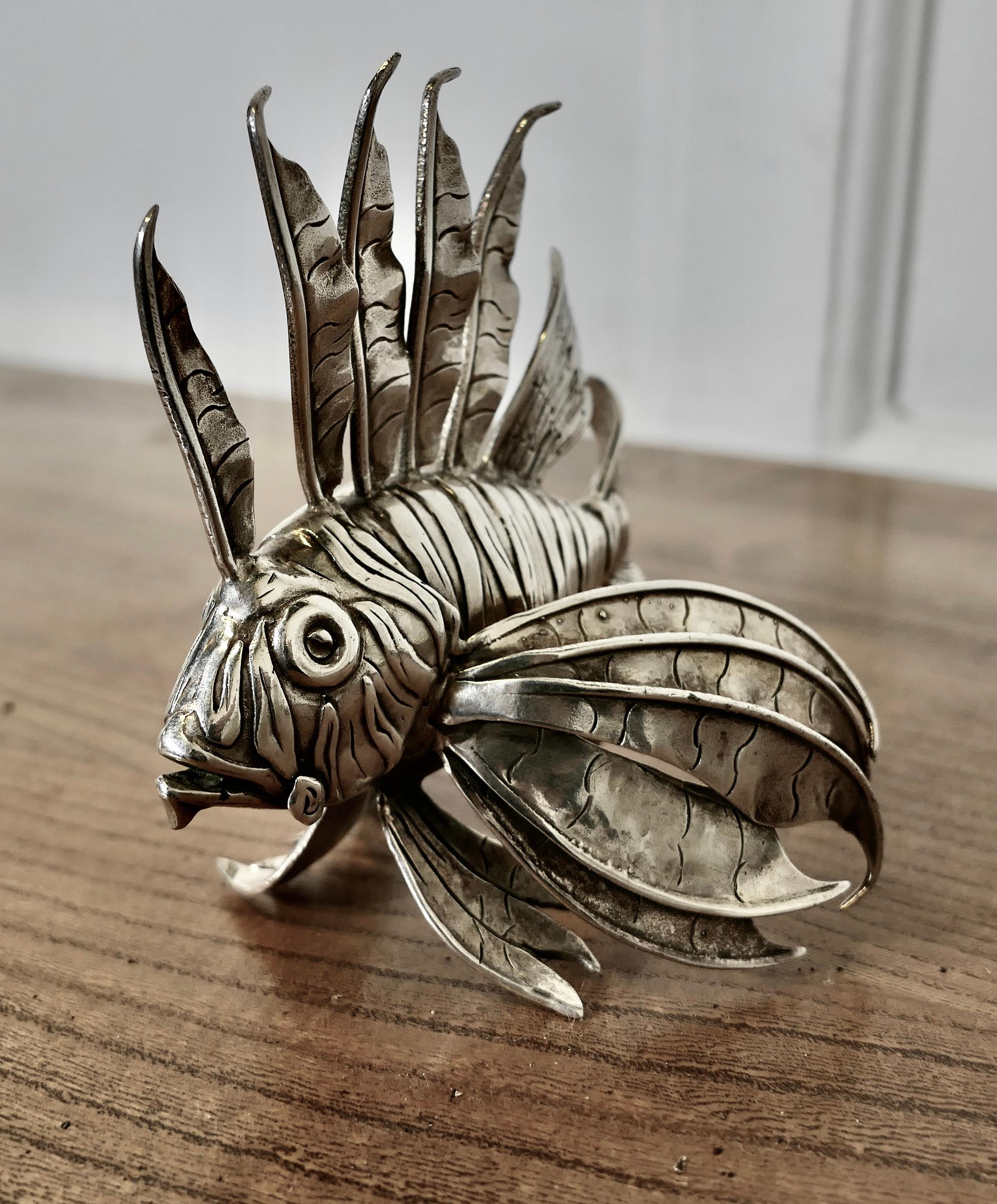 Mid-20th Century Silver Lion Fish Model Signed by  Mario Bucellati    For Sale