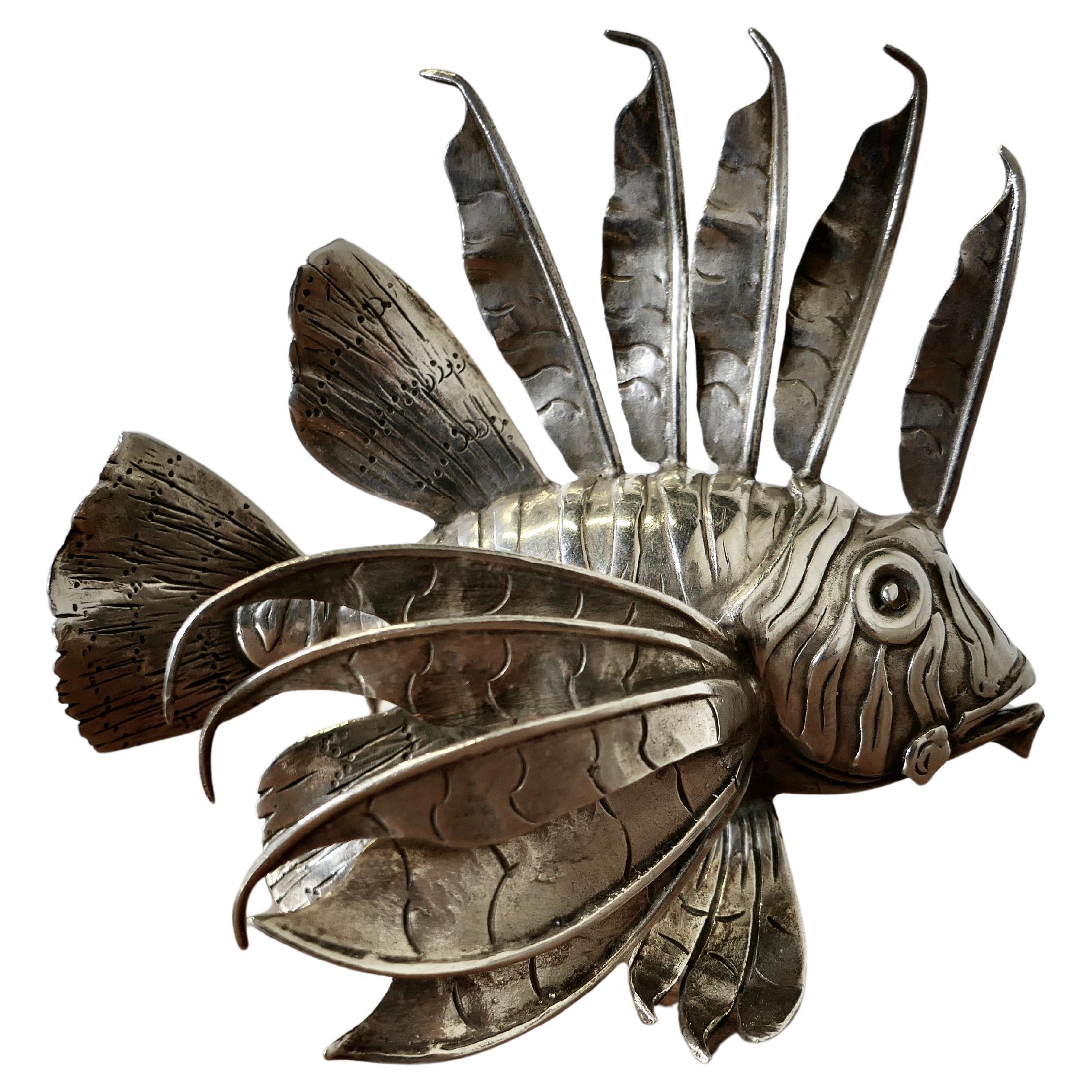 Silver Lion Fish Model Signed by  Mario Bucellati    For Sale