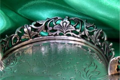 Silver lobed salver with guilloche cut-out grid & 3 openwork feet