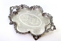 Silver lobed salver with guilloche grid & 4 openwork feet