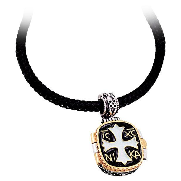Silver Locket Pendant with Enamel and Rubber Choker, Dimitrios Exclusive M70  For Sale