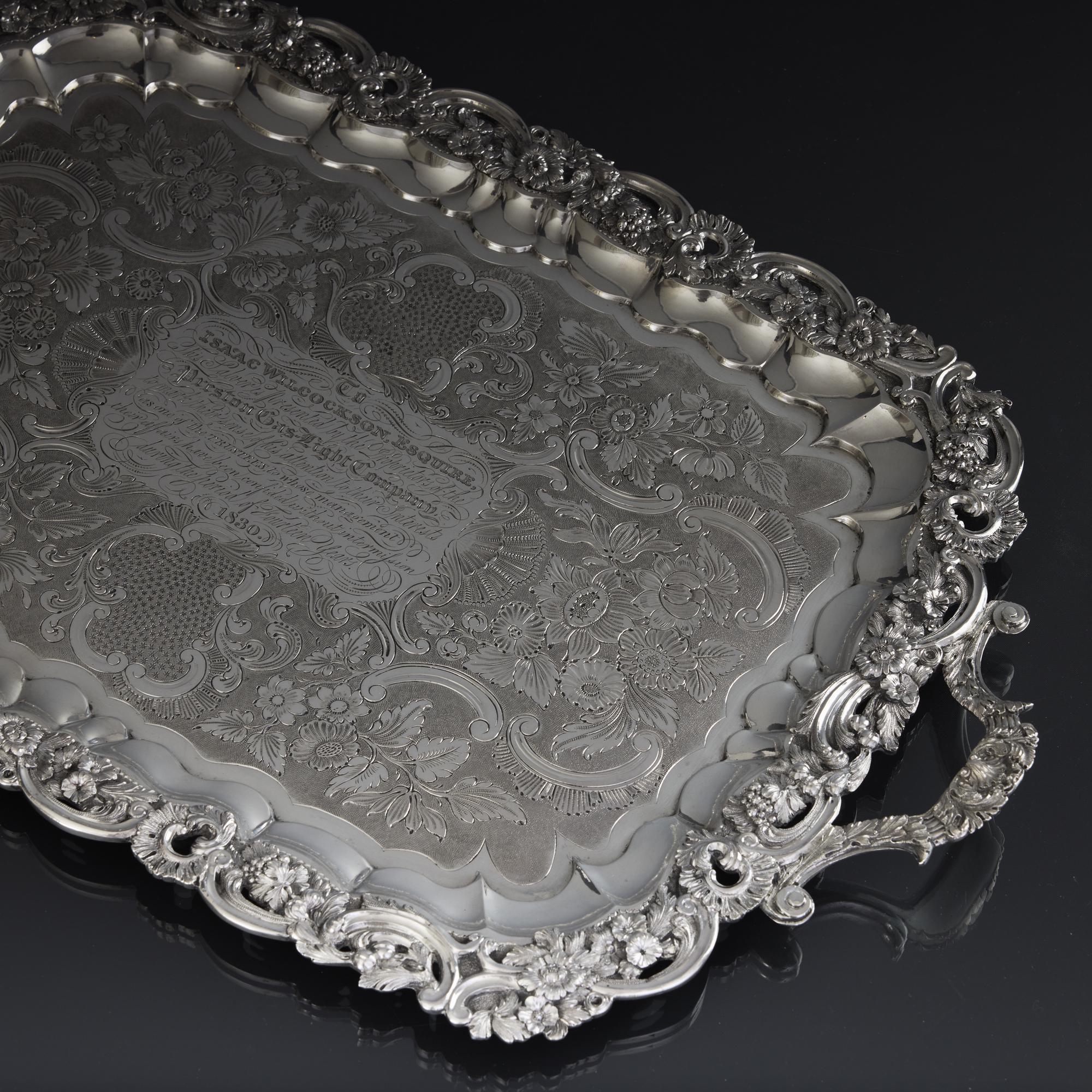 Victorian William IV period antique silver serving tray For Sale