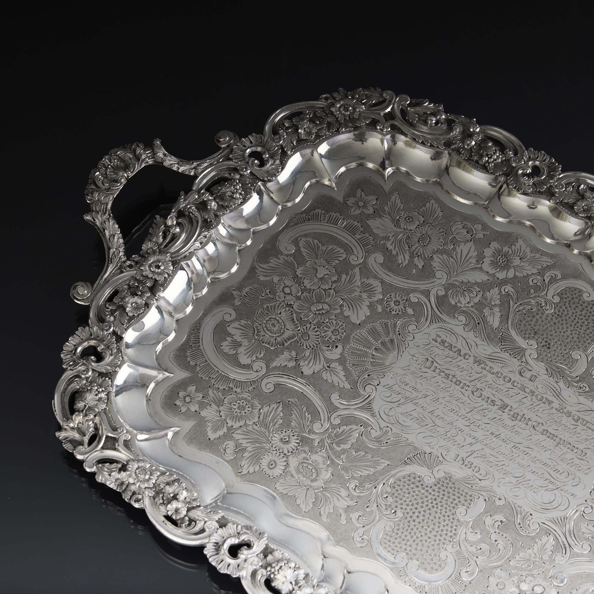 British William IV period antique silver serving tray For Sale