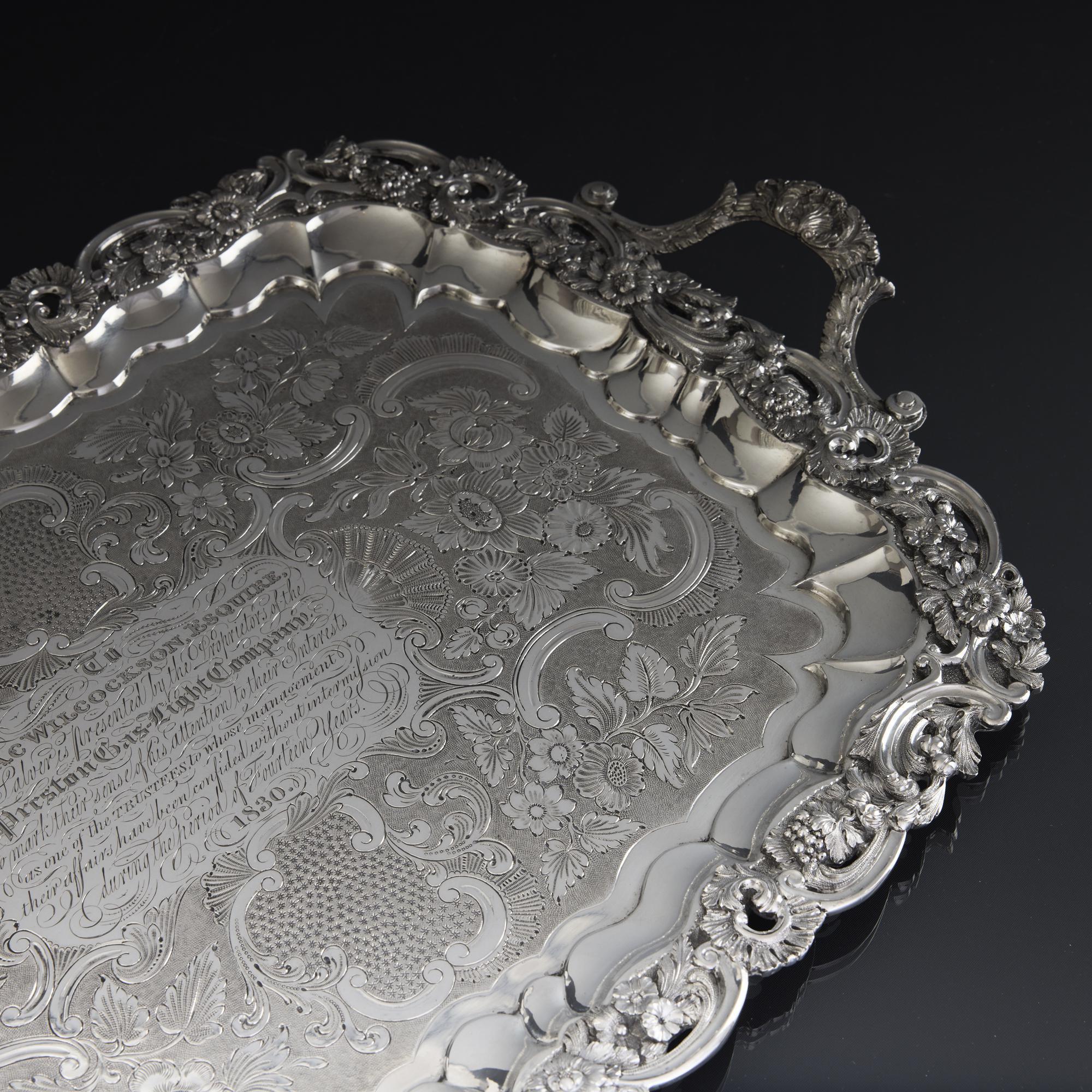 William IV period antique silver serving tray In Good Condition For Sale In London, GB