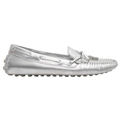 Silver Louis Vuitton Metallic Leather Driving Loafers Size 39