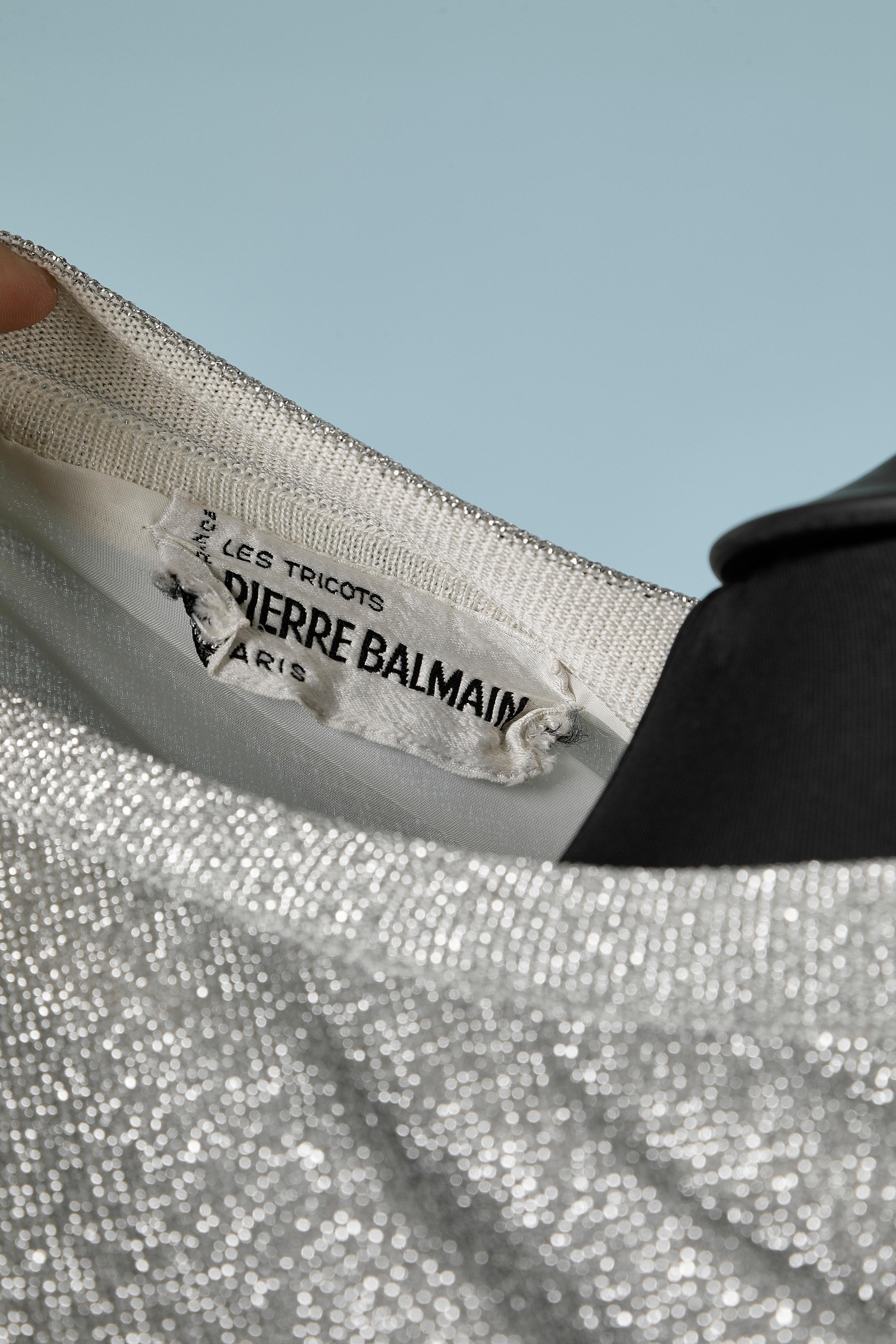 Silbernes Lurex-Jersey-Kleid mit Rautenmuster Pierre Balmain „Les tricots“  im Angebot 2