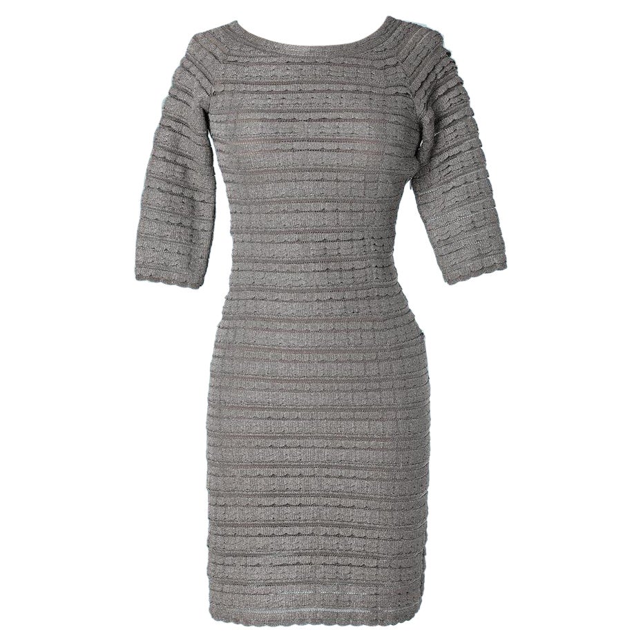 Silver lurex jersey dress with short sleeves and ruffles Christian Dior