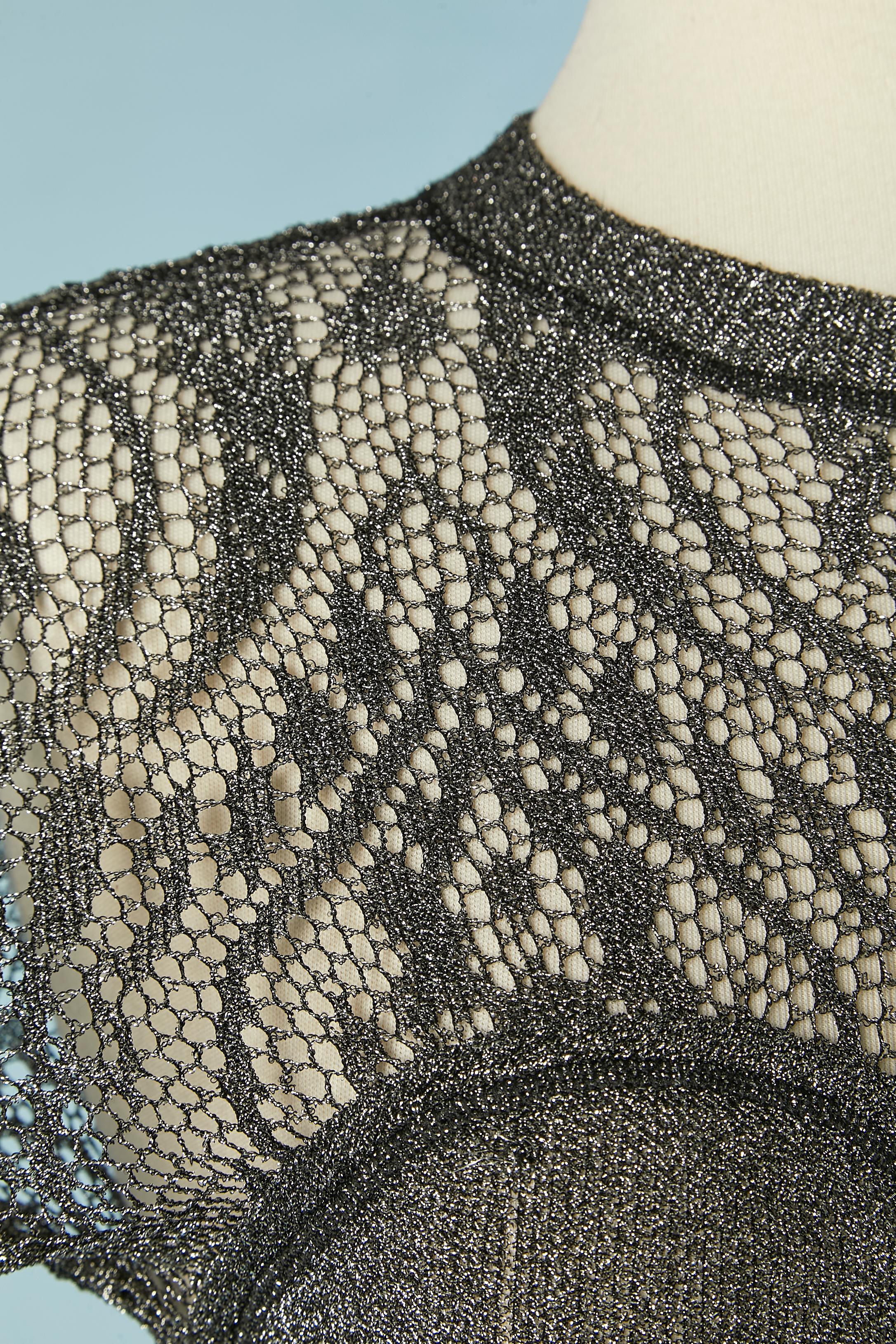 Robe de cocktail Chantal THOMASS en maille de lurex argentée et dentelle des années 1990  Pour femmes en vente