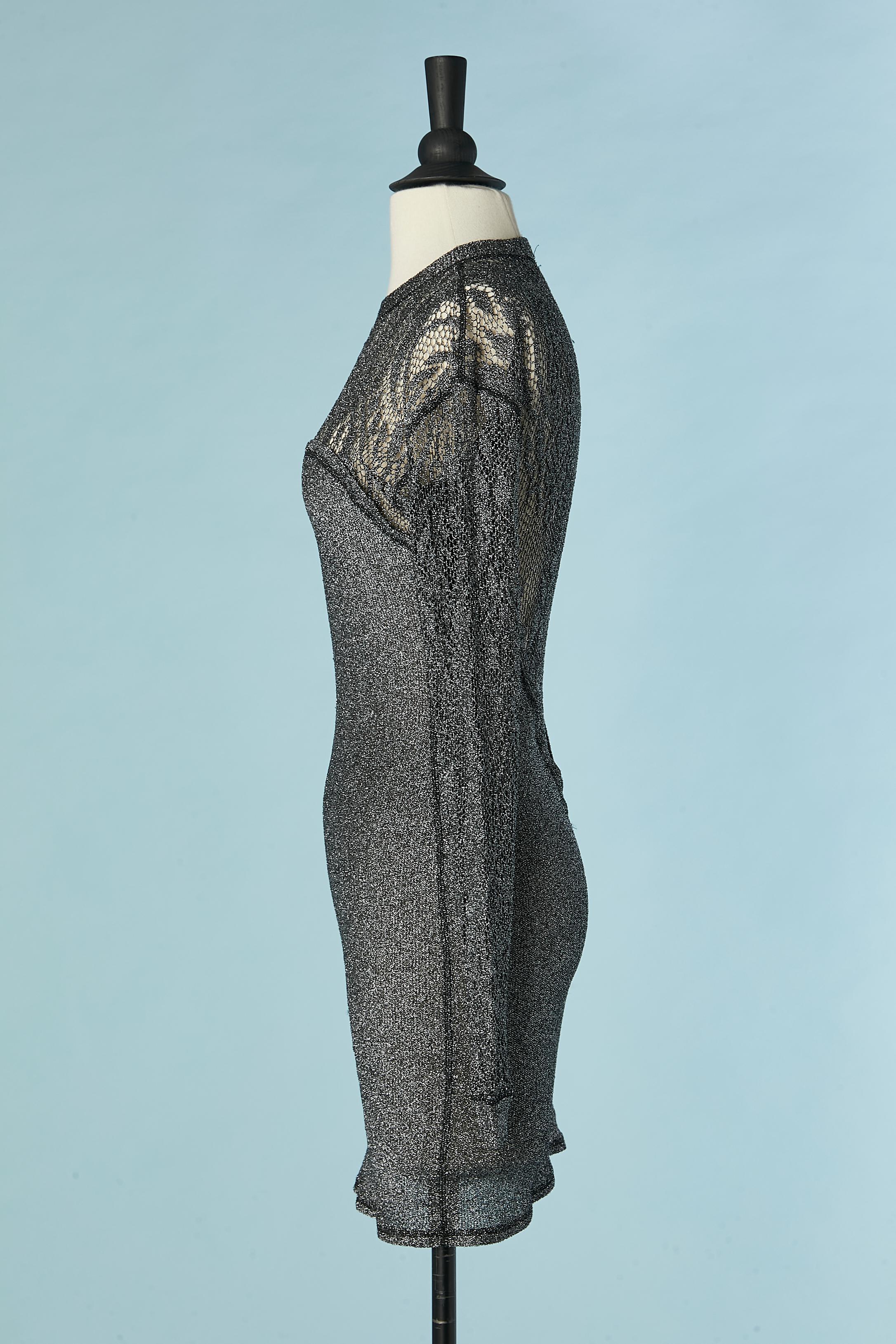 Robe de cocktail Chantal THOMASS en maille de lurex argentée et dentelle des années 1990  en vente 1