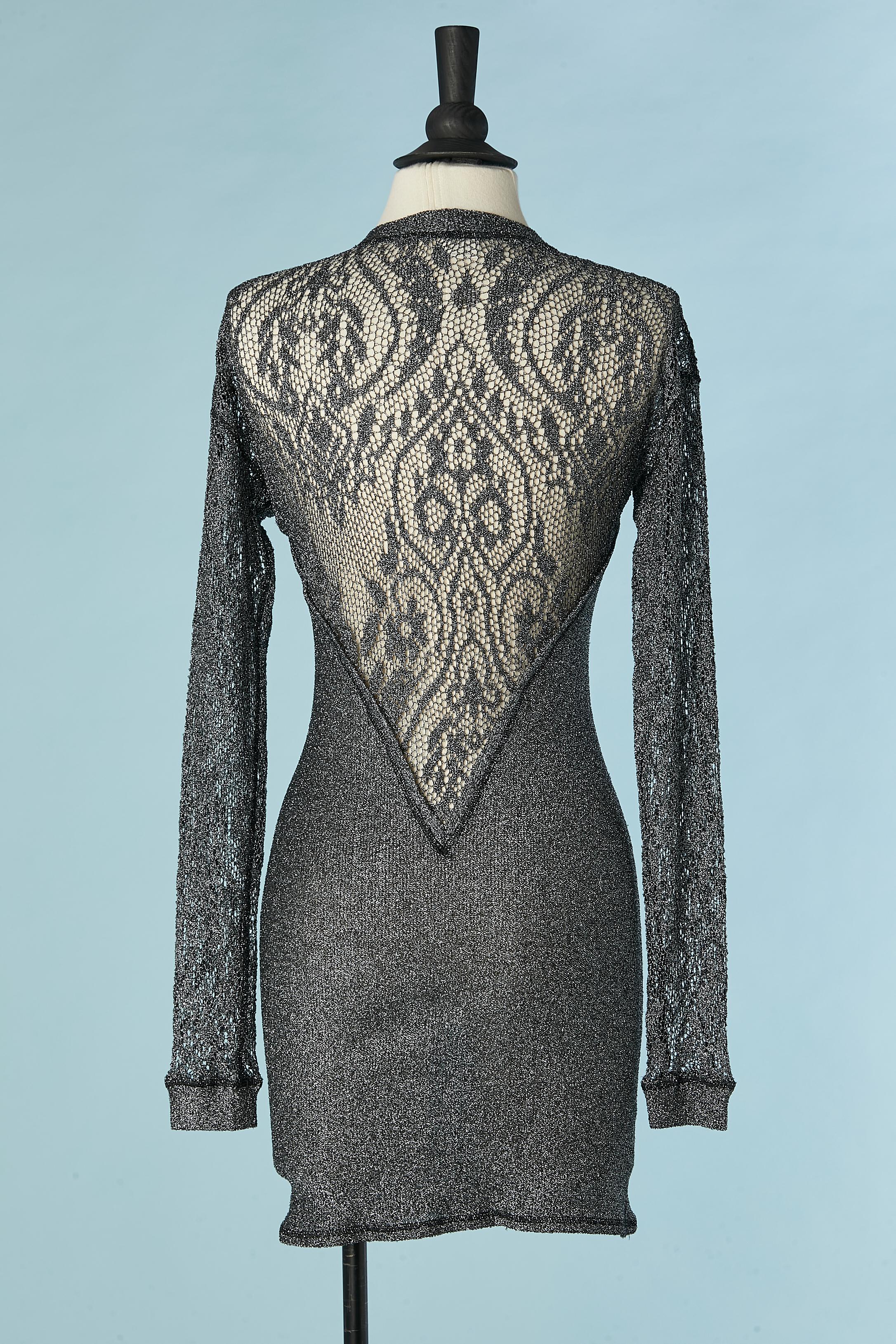 Silver lurex knit and lace cocktail dress Chantal THOMASS Circa 1990's  For Sale 2