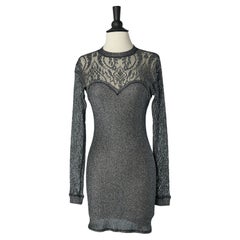 Vintage Silver lurex knit and lace cocktail dress Chantal THOMASS Circa 1990's 