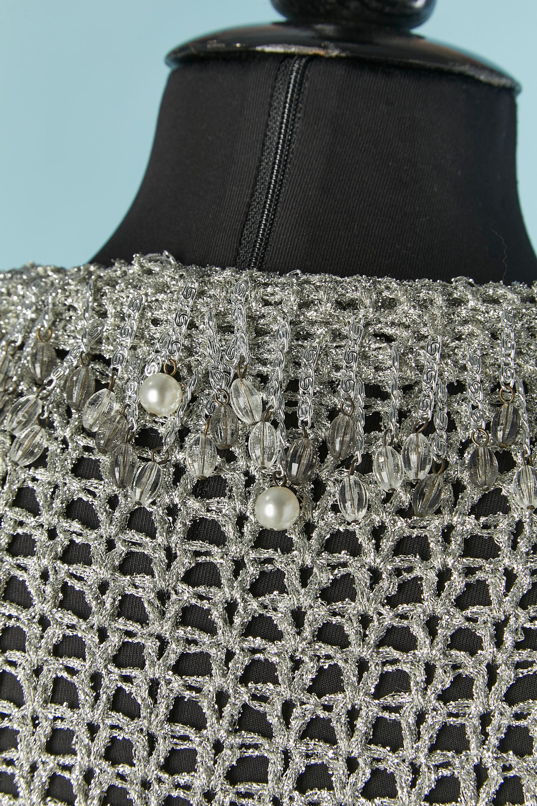Cardigan in maglia lurex argento con frange di perline Loris Azzaro in vendita 2