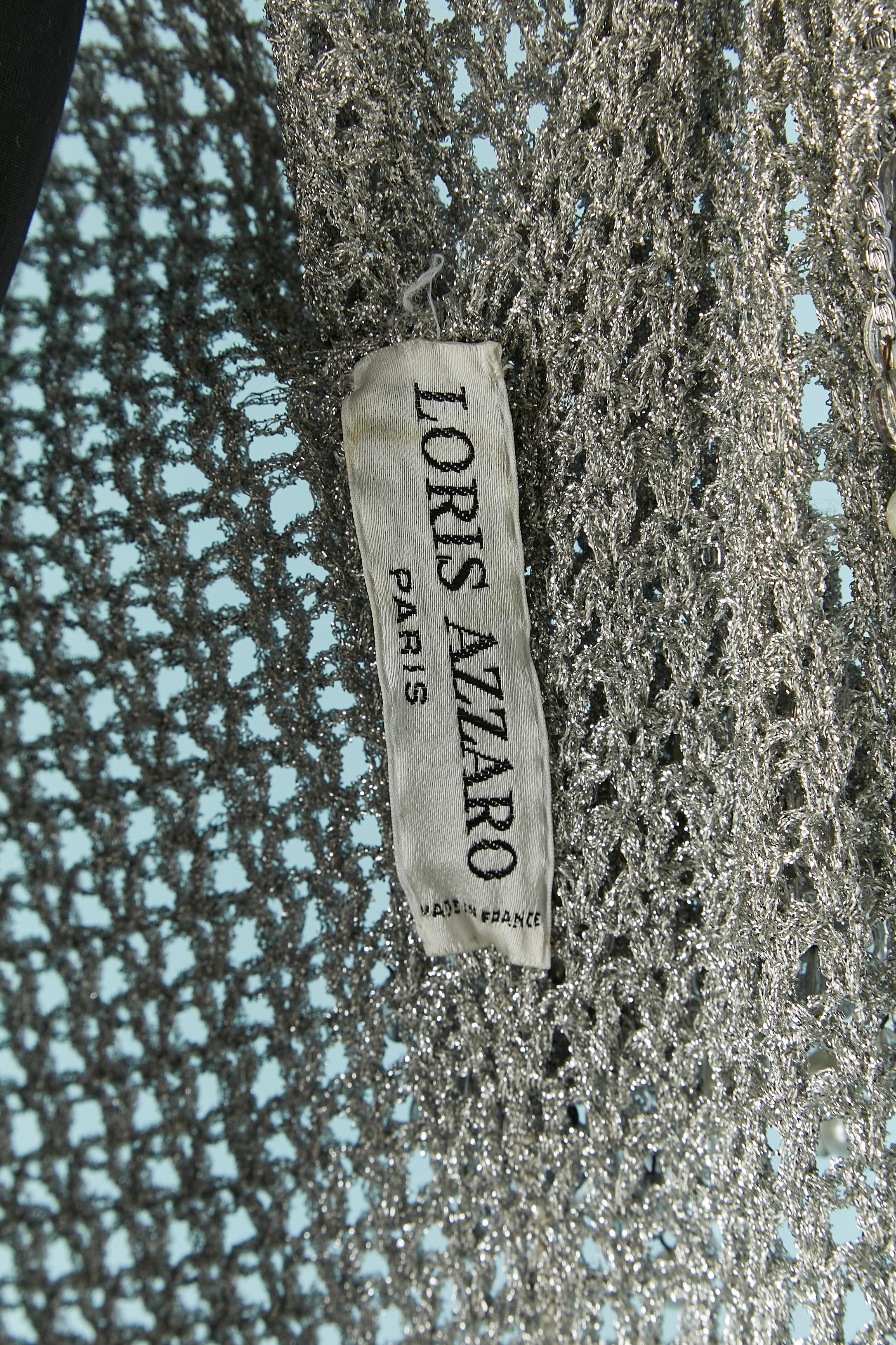 Cardigan in maglia lurex argento con frange di perline Loris Azzaro in vendita 4