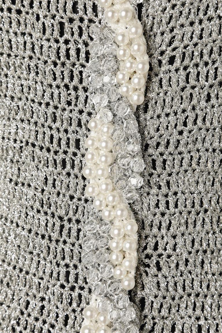 Silver lurex knitted cardigan beaded on the front Loris Azzaro Paris In Excellent Condition In Saint-Ouen-Sur-Seine, FR