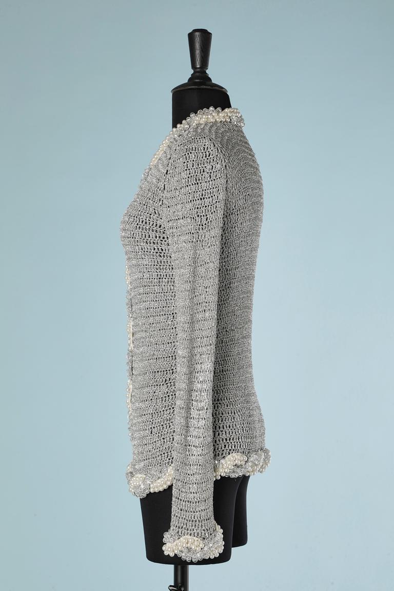 Women's Silver lurex knitted cardigan beaded on the front Loris Azzaro Paris